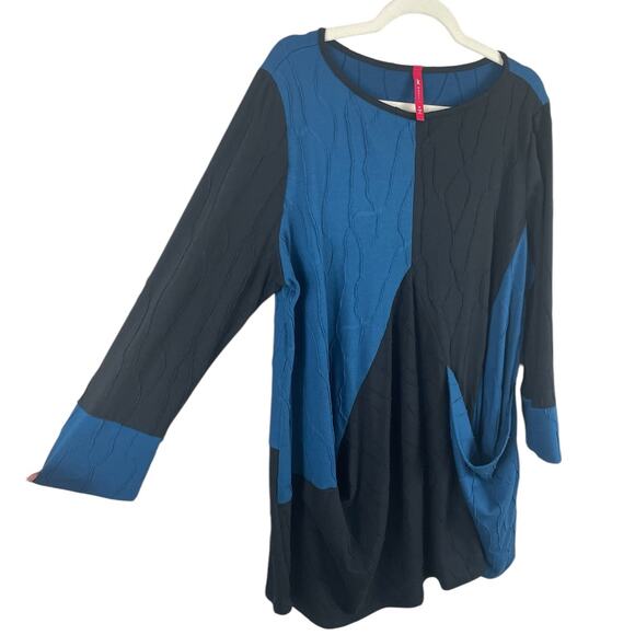 IC By Connie K Knit Tunic Top Color Block Lagenlook Artsy Blue Black Sz. XL - Picture 2 of 8